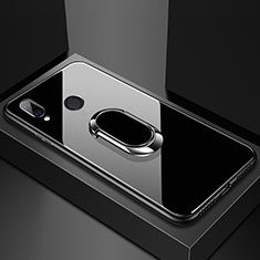 Silikon Schutzhülle Rahmen Tasche Hülle Spiegel mit Magnetisch Fingerring Ständer für Huawei Nova 3e Schwarz