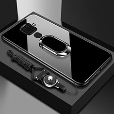 Silikon Schutzhülle Rahmen Tasche Hülle Spiegel mit Magnetisch Fingerring Ständer für Huawei Nova 5z Schwarz