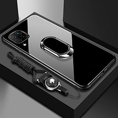 Silikon Schutzhülle Rahmen Tasche Hülle Spiegel mit Magnetisch Fingerring Ständer für Huawei Nova 7i Schwarz
