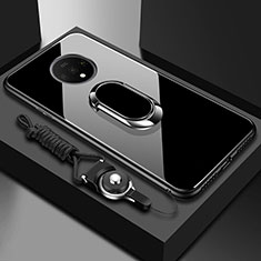Silikon Schutzhülle Rahmen Tasche Hülle Spiegel mit Magnetisch Fingerring Ständer für OnePlus 7T Schwarz
