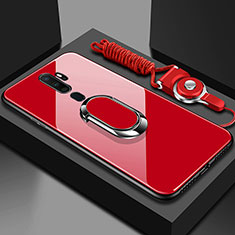 Silikon Schutzhülle Rahmen Tasche Hülle Spiegel mit Magnetisch Fingerring Ständer für Oppo A11X Rot