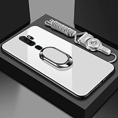 Silikon Schutzhülle Rahmen Tasche Hülle Spiegel mit Magnetisch Fingerring Ständer für Oppo A11X Weiß