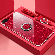 Silikon Schutzhülle Rahmen Tasche Hülle Spiegel mit Magnetisch Fingerring Ständer für Oppo A12e Rot