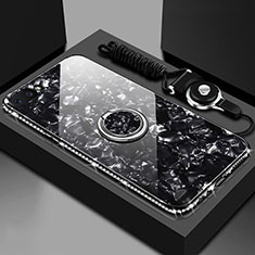 Silikon Schutzhülle Rahmen Tasche Hülle Spiegel mit Magnetisch Fingerring Ständer für Oppo A12e Schwarz