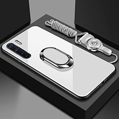 Silikon Schutzhülle Rahmen Tasche Hülle Spiegel mit Magnetisch Fingerring Ständer für Oppo A91 Weiß