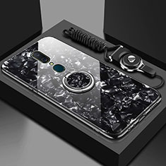 Silikon Schutzhülle Rahmen Tasche Hülle Spiegel mit Magnetisch Fingerring Ständer für Oppo A9X Schwarz