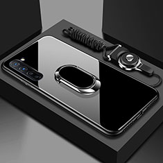 Silikon Schutzhülle Rahmen Tasche Hülle Spiegel mit Magnetisch Fingerring Ständer für Oppo F15 Schwarz