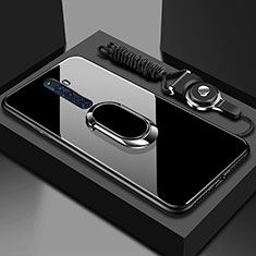 Silikon Schutzhülle Rahmen Tasche Hülle Spiegel mit Magnetisch Fingerring Ständer für Oppo Reno2 Z Schwarz