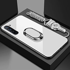 Silikon Schutzhülle Rahmen Tasche Hülle Spiegel mit Magnetisch Fingerring Ständer für Oppo Reno3 Weiß
