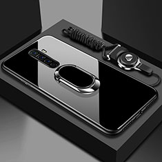 Silikon Schutzhülle Rahmen Tasche Hülle Spiegel mit Magnetisch Fingerring Ständer für Realme X2 Pro Schwarz