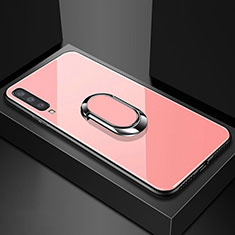 Silikon Schutzhülle Rahmen Tasche Hülle Spiegel mit Magnetisch Fingerring Ständer für Samsung Galaxy A70S Rosegold