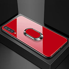Silikon Schutzhülle Rahmen Tasche Hülle Spiegel mit Magnetisch Fingerring Ständer für Samsung Galaxy A70S Rot