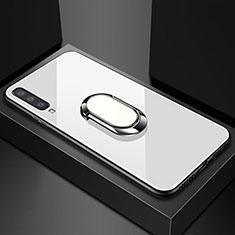 Silikon Schutzhülle Rahmen Tasche Hülle Spiegel mit Magnetisch Fingerring Ständer für Samsung Galaxy A70S Weiß