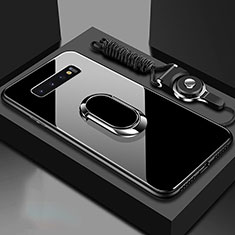 Silikon Schutzhülle Rahmen Tasche Hülle Spiegel mit Magnetisch Fingerring Ständer für Samsung Galaxy S10 5G Schwarz