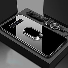 Silikon Schutzhülle Rahmen Tasche Hülle Spiegel mit Magnetisch Fingerring Ständer für Samsung Galaxy S10 Schwarz