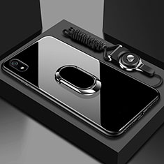 Silikon Schutzhülle Rahmen Tasche Hülle Spiegel mit Magnetisch Fingerring Ständer für Xiaomi Redmi 7A Schwarz