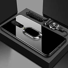 Silikon Schutzhülle Rahmen Tasche Hülle Spiegel mit Magnetisch Fingerring Ständer für Xiaomi Redmi K30 4G Schwarz
