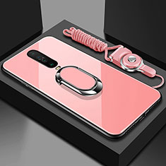 Silikon Schutzhülle Rahmen Tasche Hülle Spiegel mit Magnetisch Fingerring Ständer für Xiaomi Redmi K30 5G Rosa