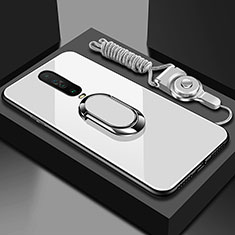 Silikon Schutzhülle Rahmen Tasche Hülle Spiegel mit Magnetisch Fingerring Ständer für Xiaomi Redmi K30 5G Weiß
