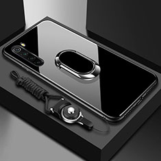 Silikon Schutzhülle Rahmen Tasche Hülle Spiegel mit Magnetisch Fingerring Ständer für Xiaomi Redmi Note 8 Schwarz