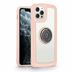 Silikon Schutzhülle Rahmen Tasche Hülle Spiegel mit Magnetisch Fingerring Ständer N01 für Apple iPhone 12 Pro Rosa