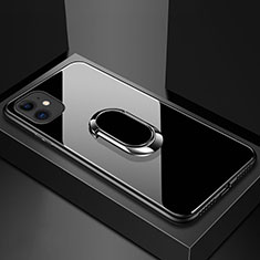 Silikon Schutzhülle Rahmen Tasche Hülle Spiegel mit Magnetisch Fingerring Ständer T01 für Apple iPhone 11 Schwarz