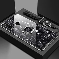 Silikon Schutzhülle Rahmen Tasche Hülle Spiegel mit Magnetisch Fingerring Ständer T01 für Huawei Honor 20E Schwarz