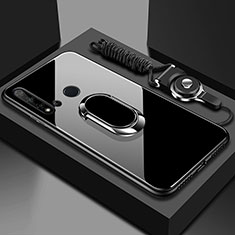 Silikon Schutzhülle Rahmen Tasche Hülle Spiegel mit Magnetisch Fingerring Ständer T01 für Huawei Nova 5i Schwarz
