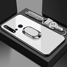 Silikon Schutzhülle Rahmen Tasche Hülle Spiegel mit Magnetisch Fingerring Ständer T01 für Huawei P20 Lite (2019) Weiß