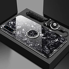 Silikon Schutzhülle Rahmen Tasche Hülle Spiegel mit Magnetisch Fingerring Ständer T01 für Huawei P30 Schwarz