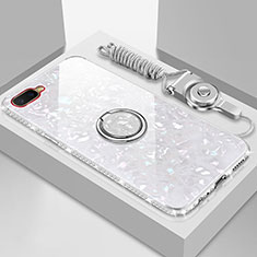 Silikon Schutzhülle Rahmen Tasche Hülle Spiegel mit Magnetisch Fingerring Ständer T01 für Oppo K1 Weiß