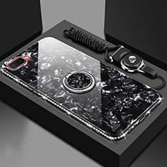 Silikon Schutzhülle Rahmen Tasche Hülle Spiegel mit Magnetisch Fingerring Ständer T01 für Oppo R15X Schwarz