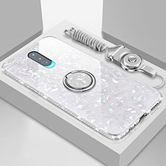 Silikon Schutzhülle Rahmen Tasche Hülle Spiegel mit Magnetisch Fingerring Ständer T01 für Oppo R17 Pro Weiß