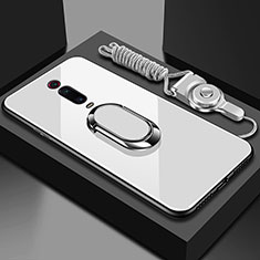 Silikon Schutzhülle Rahmen Tasche Hülle Spiegel mit Magnetisch Fingerring Ständer T01 für Xiaomi Redmi K20 Pro Weiß