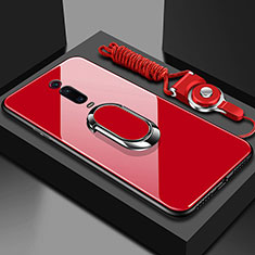 Silikon Schutzhülle Rahmen Tasche Hülle Spiegel mit Magnetisch Fingerring Ständer T01 für Xiaomi Redmi K20 Rot