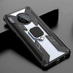 Silikon Schutzhülle Rahmen Tasche Hülle Spiegel mit Magnetisch Fingerring Ständer T02 für Huawei Mate 30 5G Schwarz