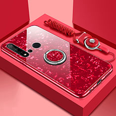Silikon Schutzhülle Rahmen Tasche Hülle Spiegel mit Magnetisch Fingerring Ständer T02 für Huawei P20 Lite (2019) Rot