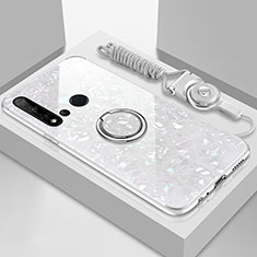 Silikon Schutzhülle Rahmen Tasche Hülle Spiegel mit Magnetisch Fingerring Ständer T02 für Huawei P20 Lite (2019) Weiß