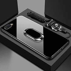 Silikon Schutzhülle Rahmen Tasche Hülle Spiegel mit Magnetisch Fingerring Ständer T02 für Oppo RX17 Neo Schwarz