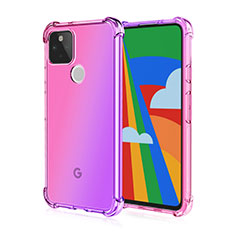 Silikon Schutzhülle Ultra Dünn Flexible Tasche Durchsichtig Transparent H01 für Google Pixel 5 Rosa
