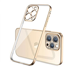 Silikon Schutzhülle Ultra Dünn Flexible Tasche Durchsichtig Transparent H05 für Apple iPhone 14 Pro Max Gold