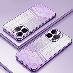 Silikon Schutzhülle Ultra Dünn Flexible Tasche Durchsichtig Transparent SY2 für Apple iPhone 14 Pro Max Violett