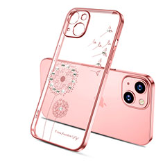 Silikon Schutzhülle Ultra Dünn Tasche Durchsichtig Transparent Blumen für Apple iPhone 13 Mini Rosegold