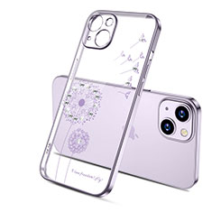 Silikon Schutzhülle Ultra Dünn Tasche Durchsichtig Transparent Blumen für Apple iPhone 13 Mini Violett