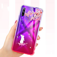 Silikon Schutzhülle Ultra Dünn Tasche Durchsichtig Transparent Blumen für Huawei Honor 9X Pro Rot