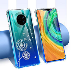 Silikon Schutzhülle Ultra Dünn Tasche Durchsichtig Transparent Blumen für Huawei Mate 30E Pro 5G Weiß