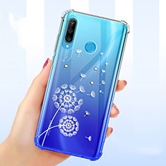 Silikon Schutzhülle Ultra Dünn Tasche Durchsichtig Transparent Blumen für Huawei Nova 4e Weiß