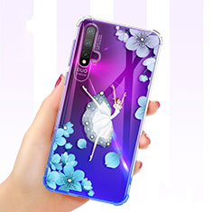 Silikon Schutzhülle Ultra Dünn Tasche Durchsichtig Transparent Blumen für Huawei Nova 5 Pro Blau