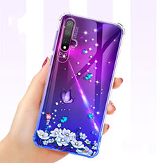 Silikon Schutzhülle Ultra Dünn Tasche Durchsichtig Transparent Blumen für Huawei Nova 5 Pro Violett
