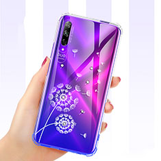 Silikon Schutzhülle Ultra Dünn Tasche Durchsichtig Transparent Blumen für Huawei P Smart Pro (2019) Weiß